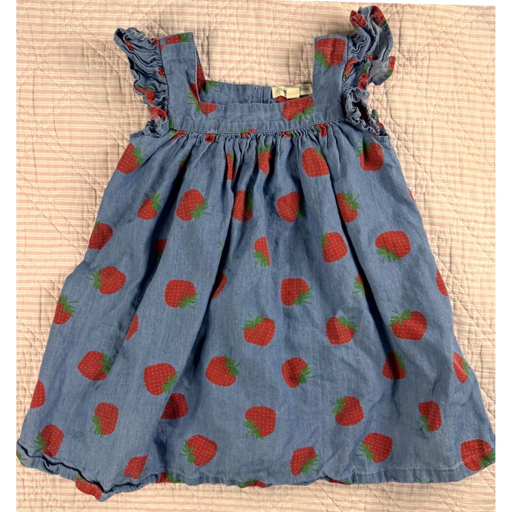 Tucker + Tate Kids Blue Chambray Strawberry Flutter Sleeve Dress Size 2 Summer